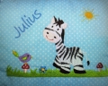 Bild 8 von Tolle Stick Motive, Namen & Geburtsdatum-Personalisierte Kissen, Kindergarten, Geschenke zur Geburt  / (Stoffvarianten) blau Streifen/Vichy / (Stickbild) Zebra