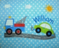 Bild 6 von Tolle Stick Motive, Namen & Geburtsdatum-Personalisierte Kissen, Kindergarten, Geschenke zur Geburt  / (Stoffvarianten) blau Streifen/Vichy / (Stickbild) Abschlepper